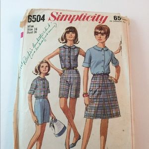 1966 Simplicity #6504-JrMisses Blouse,Skirt-Shorts